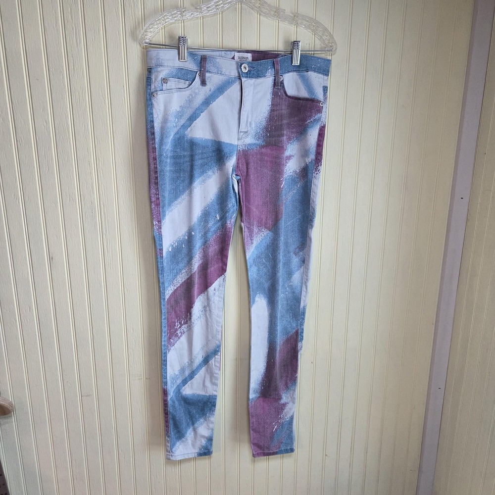 Hudson Nico Mid Rise Super Skinny Stretch Jeans Womens 29 Bomb Stripe 29x30